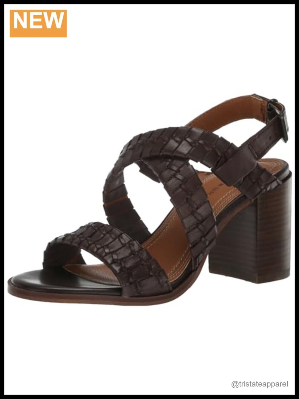 Leather Heeled Slingback Sandal with Buckle Closure and Stacked Wedge Heel